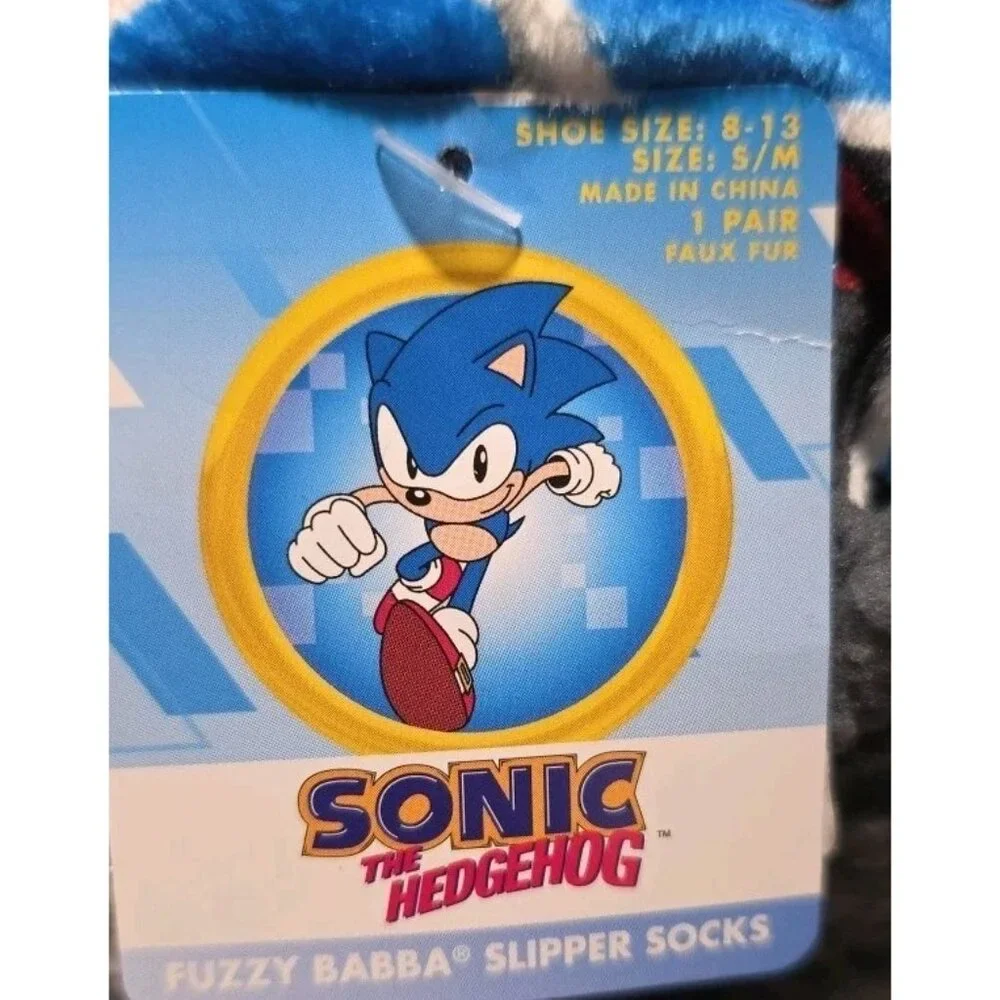 Sonic the Hedgehog Fuzzy Babba Slipper‎ Socks Kids S/M Non Slip